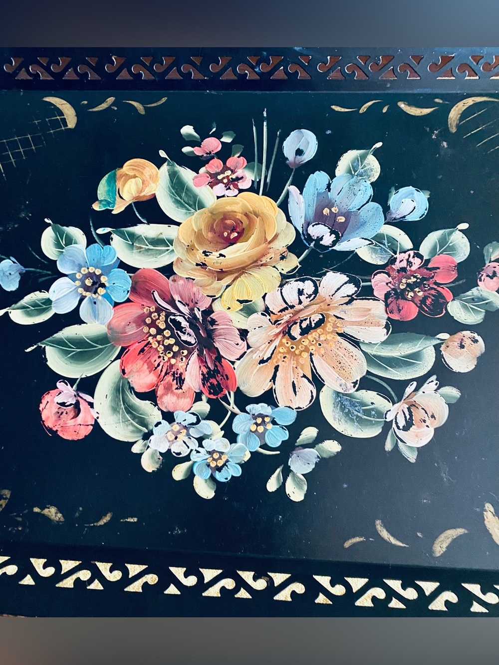 50’s Large Hand Painted Metal Tray - Picture 4 of 8